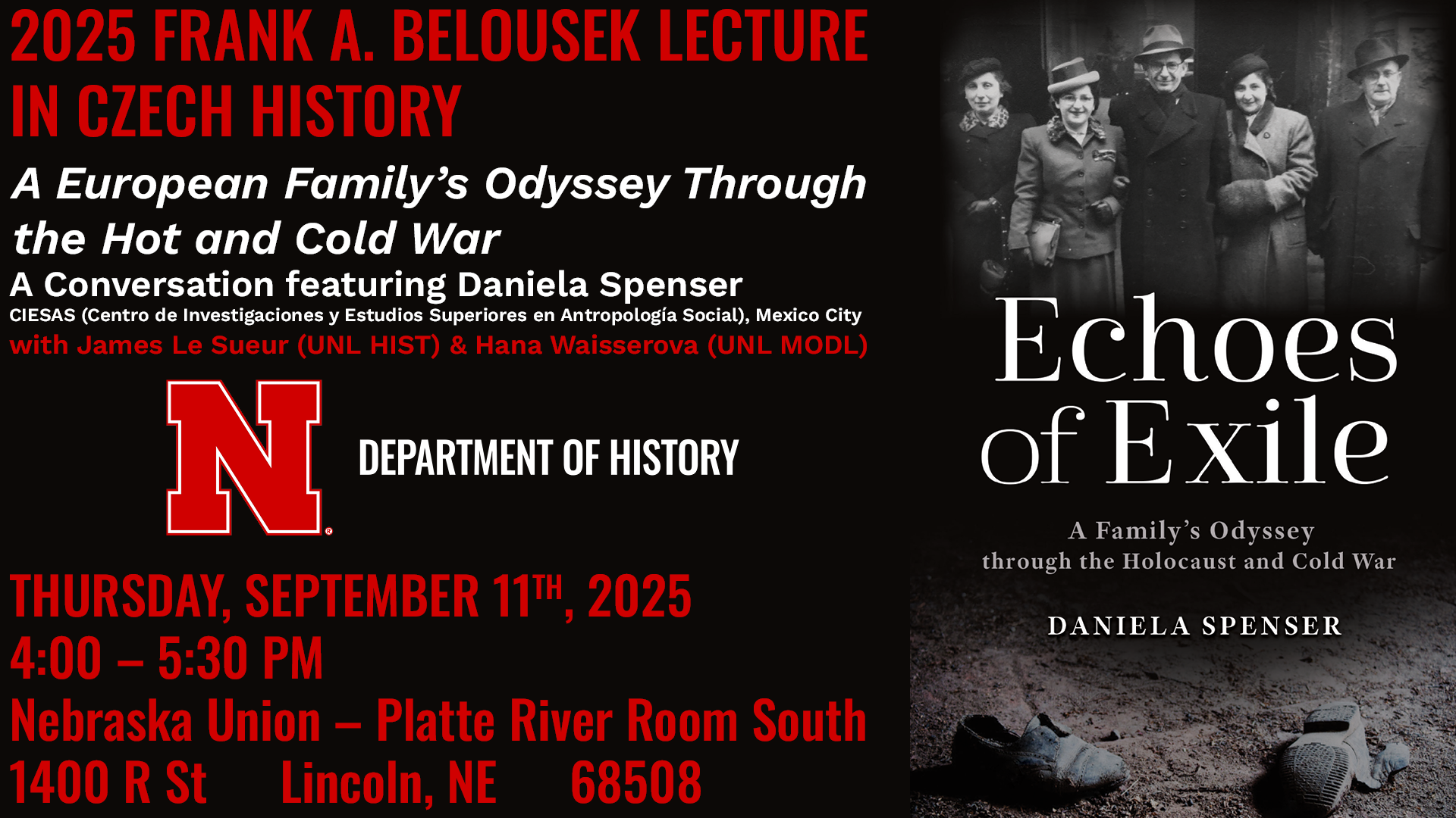 Cover of Echoes of Exile book, featuring a family and a pair of abandoned laceless shoes
