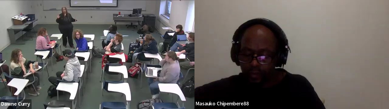 Students interacting with Chipembere via Zoom.